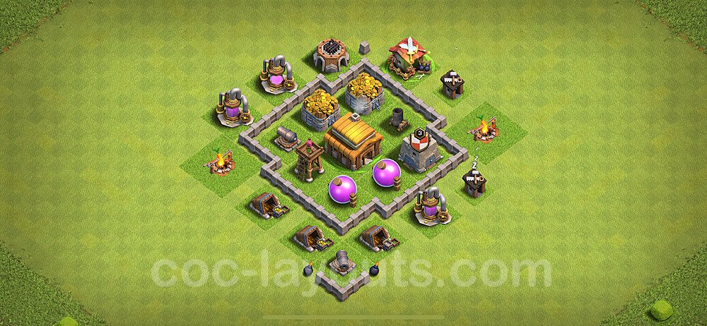 TH3 Trophy Base Plan, Anti 3 Stars, Hybrid, Town Hall 3 Base Design 2024, #98