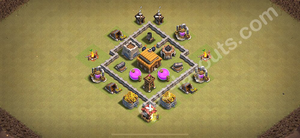 TH3 Anti 2 Stars CWL War Base Plan, Town Hall 3 Design 2025, #20