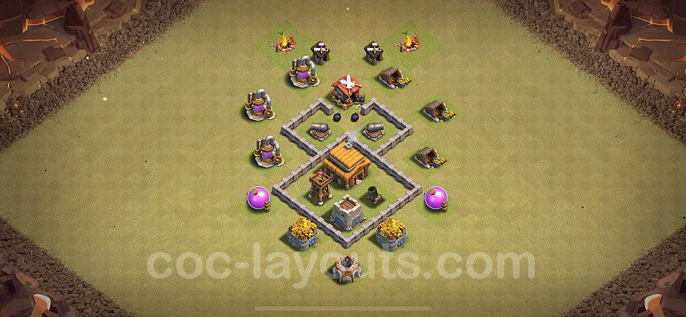 TH3 Anti 3 Stars CWL War Base Plan, Town Hall 3 Design 2024, #23