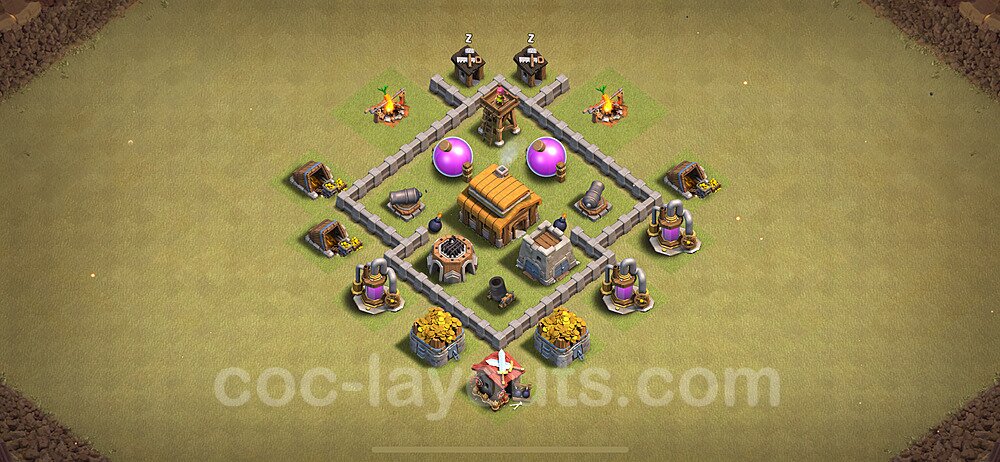 TH3 Anti 2 Stars CWL War Base Plan, Town Hall 3 Design 2024, #26