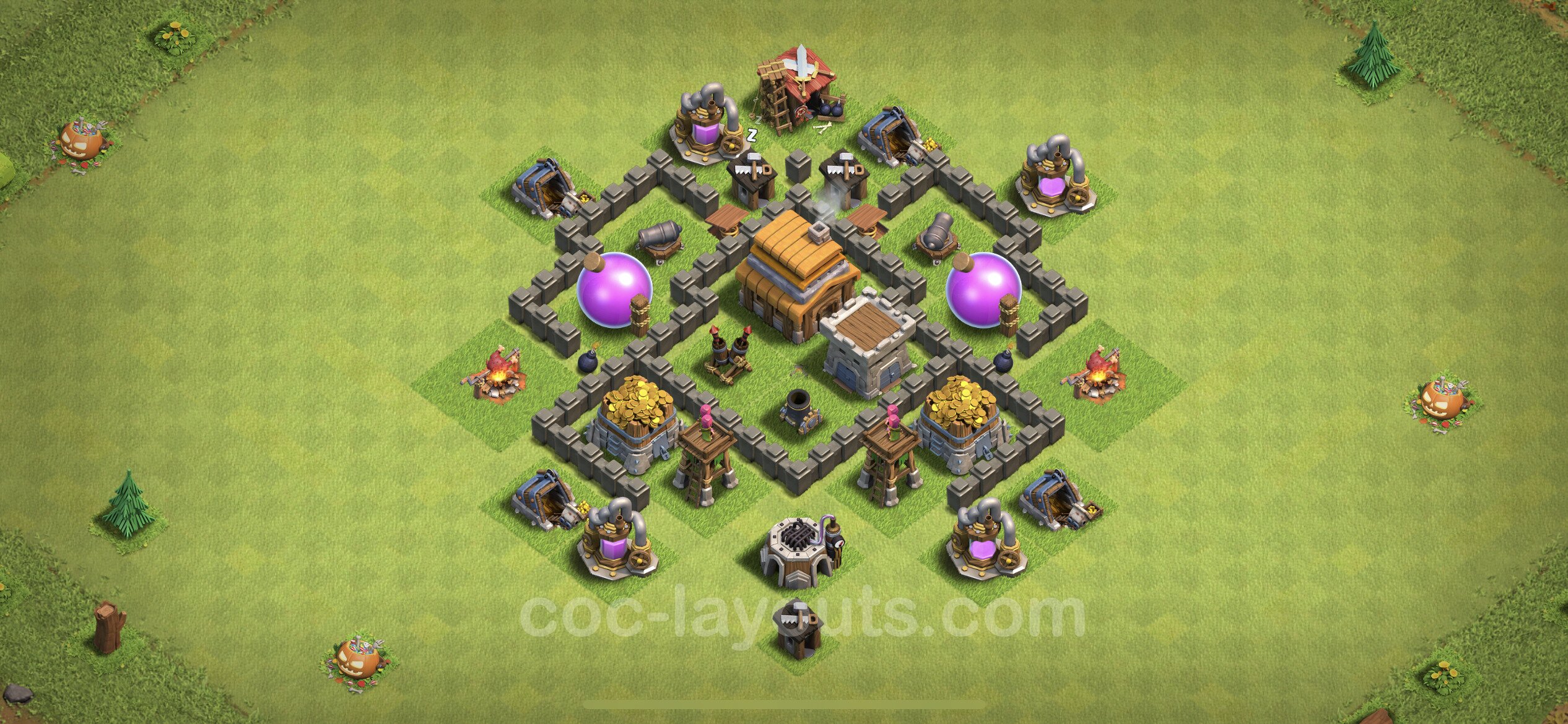 Unbeatable Base TH4 with Link, Anti Air - best plan / Anti Loot / design - ...