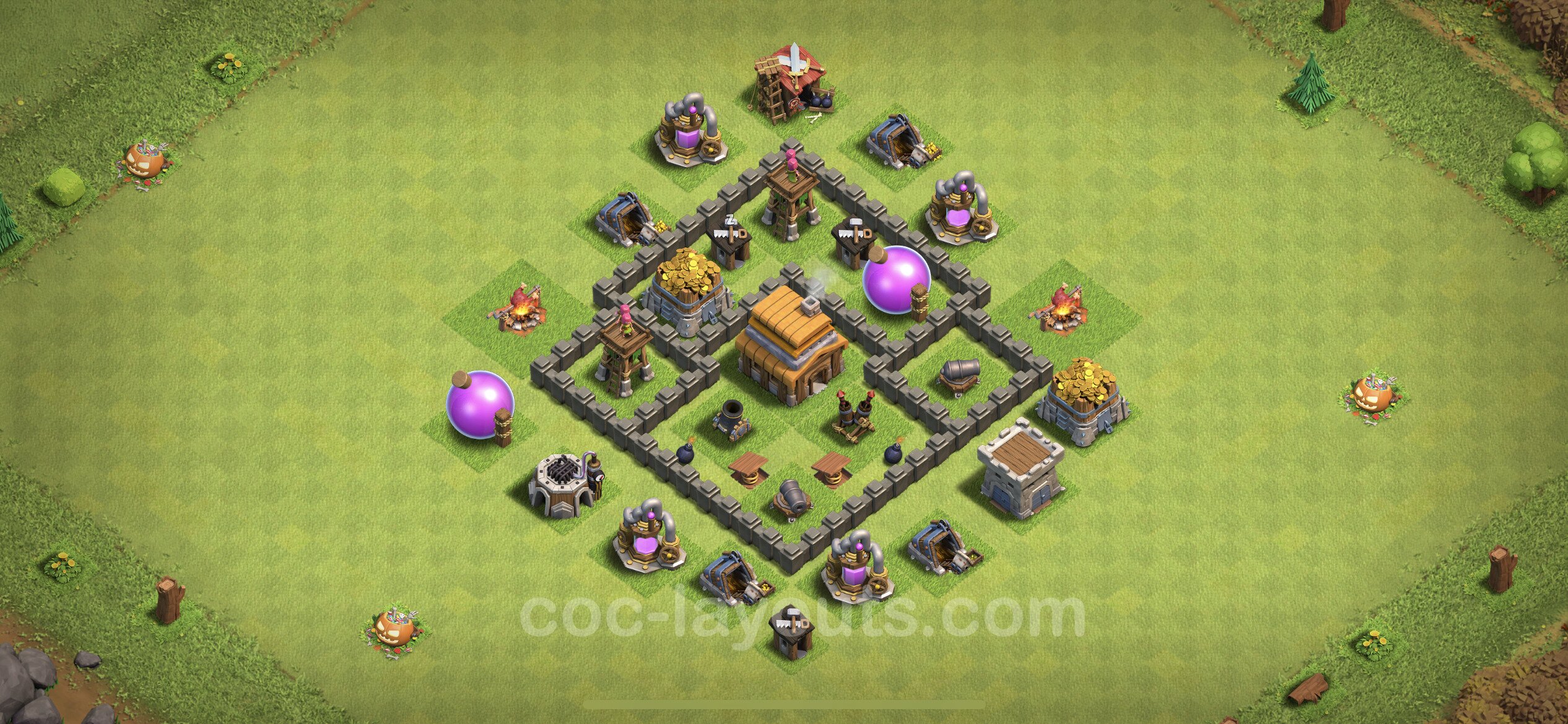 Best Base TH4 with Link Anti Everything - Town Hall Level 4 Base Copy - (.....