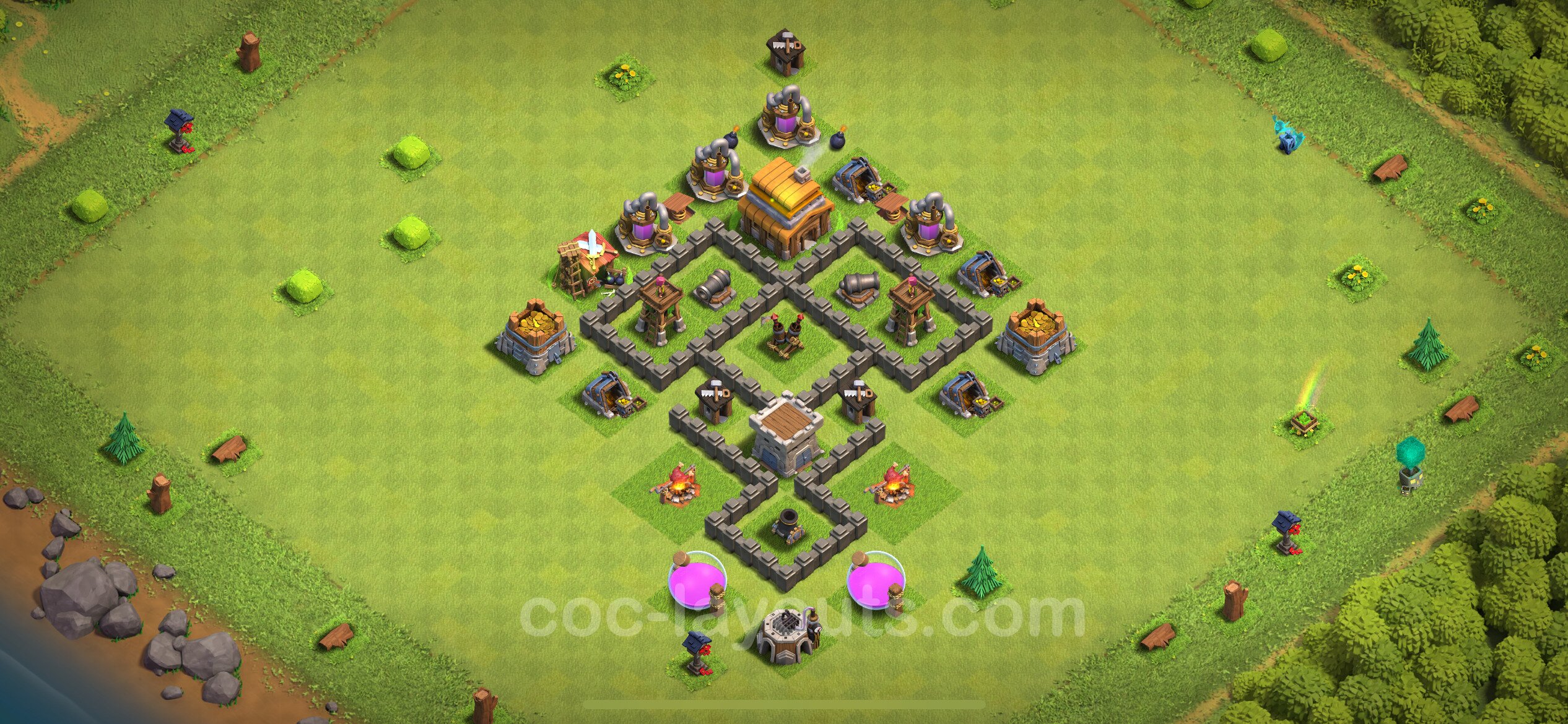 Best Anti 3 Stars Base TH4 With Link 2024 Town Hall Level 4 Base Copy   Th4 Defence 130 