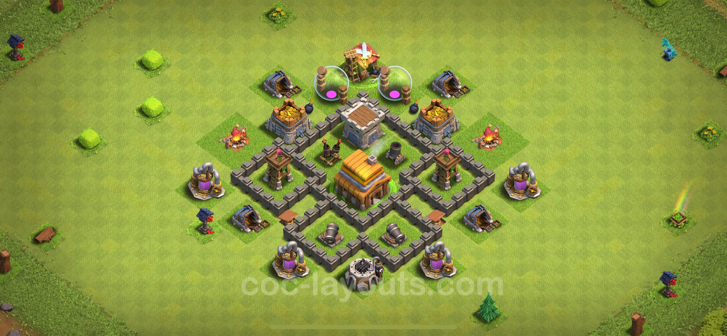 Best Base TH4 With Link Anti Everything 2024 Town Hall Level 4 Base   Th4 Defence 131 