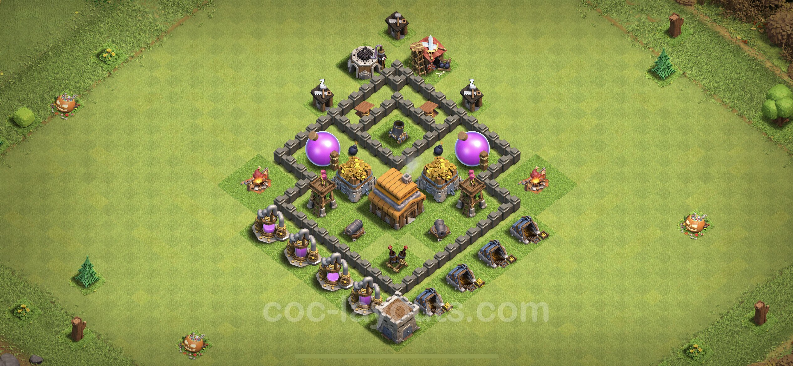 Base TH4 with Link, Hybrid Max Levels - defence plan / layout / design - Cl...