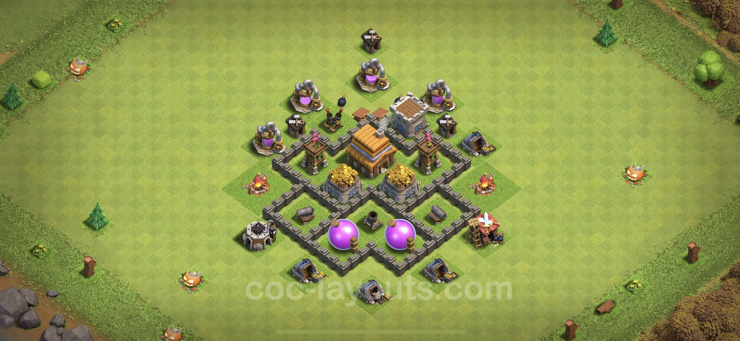 Defense (Trophy) Base TH4 with Link, Hybrid - plan / layout / design - Clas...