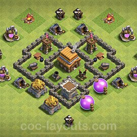 TH4 Anti 2 Stars Base Plan with Link, Anti Air, Copy Town Hall 4 Base Design 2022, #111