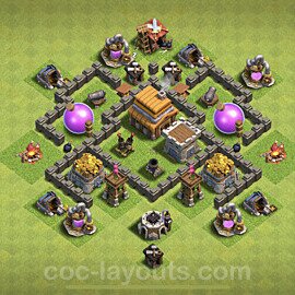 Top TH4 Unbeatable Anti Loot Base Plan with Link, Anti Air, Copy Town Hall 4 Base Design, #114