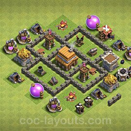 TH4 Anti 3 Stars Base Plan with Link, Anti Everything, Copy Town Hall 4 Base Design, #115