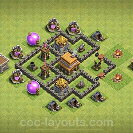 TH4 Anti 2 Stars Base Plan with Link, Anti Air, Copy Town Hall 4 Base Design 2022, #116