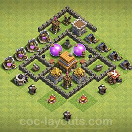 Anti Everything TH4 Base Plan with Link, Hybrid, Copy Town Hall 4 Design 2022, #118
