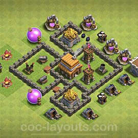 Diseño de aldea al Maximo Ayuntamiento 4 Copiar, Anti Todo - Full COC TH4 Perfecta Distribucion para Defensa + Enlace - #119