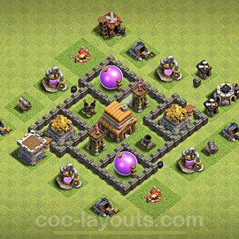Anti Everything TH4 Base Plan with Link, Hybrid, Copy Town Hall 4 Design 2022, #120