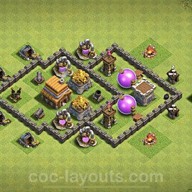 Municipio livello 4 Anti 3 Stelle Base + Link, Ibrido - Miglior Disposizione Villaggio per Difesa COC TH4 - #121