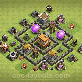 Full Upgrade TH4 Base Plan with Link, Hybrid, Copy Town Hall 4 Max Levels Design 2022, #122