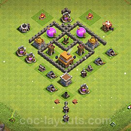 TH4 Anti 3 Stars Base Plan with Link, Anti Everything, Copy Town Hall 4 Base Design 2024, #123