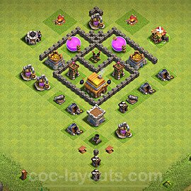 Diseño de aldea Anti 3 Estrellas Ayuntamiento 4 Copiar, Anti Todo - COC TH4 Perfecta Distribucion 2024 + Enlace - #123