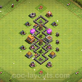 TH4 Trophy Base Plan with Link, Copy Town Hall 4 Base Design 2022, #124