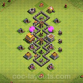 TH4 Trophy Base Plan with Link, Copy Town Hall 4 Base Design 2024, #124