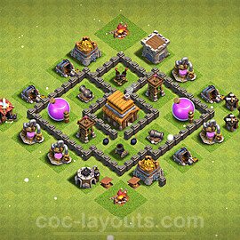 Anti Everything TH4 Base Plan with Link, Hybrid, Copy Town Hall 4 Design 2022, #126