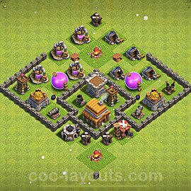 Anti Everything TH4 Base Plan with Link, Hybrid, Copy Town Hall 4 Design 2024, #127