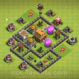 TH4 Anti 3 Stars Base Plan with Link, Anti Air, Copy Town Hall 4 Base Design 2023, #128