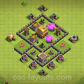 TH4 Anti 3 Stars Base Plan with Link, Anti Air, Copy Town Hall 4 Base Design 2024, #128