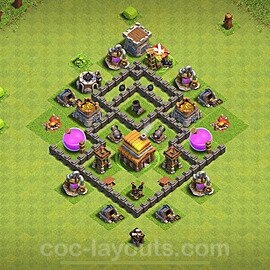 Diseño de aldea para Defensa Ayuntamiento 4 Copiar, Anti 3 Estrellas, Anti Todo - COC TH4 Perfecta Distribucion 2024 + Enlace - #129