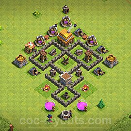 Diseño de aldea Anti 3 Estrellas Ayuntamiento 4 Copiar - COC TH4 Perfecta Distribucion 2024 + Enlace - #130