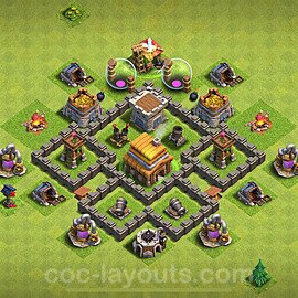 Anti Everything TH4 Base Plan with Link, Copy Town Hall 4 Design 2024, #131