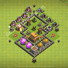 Ustawienie bazy do obrony TH4 z linkiem, Hybrydowy - Ratusz poziom 4 - COC 2025 - #132