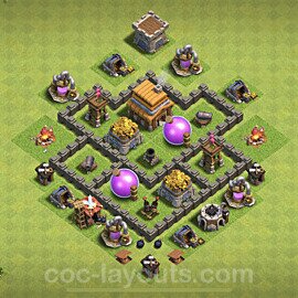 Anti Everything TH4 Base Plan with Link, Hybrid, Copy Town Hall 4 Design, #53