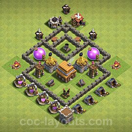 Full Upgrade TH4 Base Plan with Link, Hybrid, Copy Town Hall 4 Max Levels Design 2022, #55