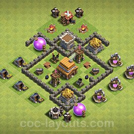 TH4 Anti 3 Stars Base Plan with Link, Anti Everything, Copy Town Hall 4 Base Design 2022, #56