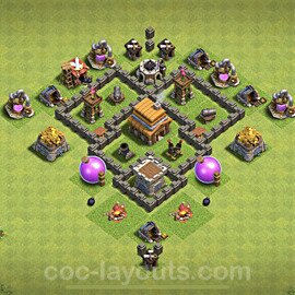 TH4 Trophy Base Plan with Link, Anti Everything, Copy Town Hall 4 Base Design 2022, #57