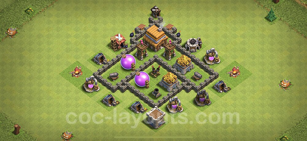 Full Upgrade TH4 Base Plan with Link, Anti Air, Hybrid, Copy Town Hall 4 Max Levels Design, #113