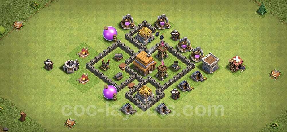 Full Upgrade TH4 Base Plan with Link, Anti Everything, Copy Town Hall 4 Max Levels Design 2021, #119