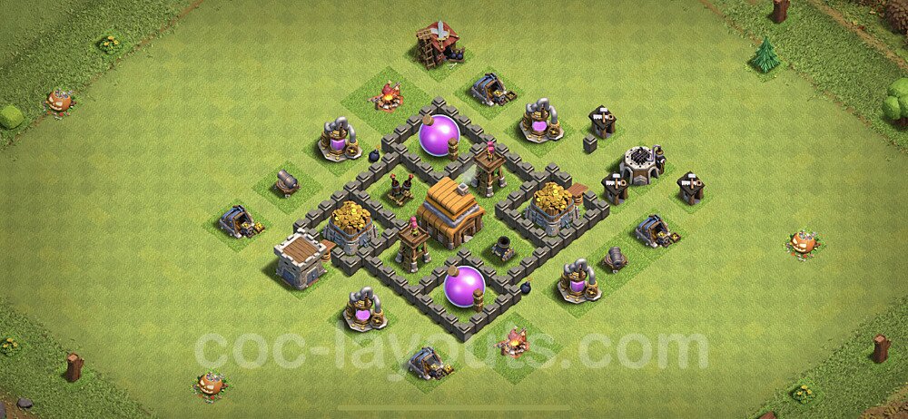 Anti Everything TH4 Base Plan with Link, Hybrid, Copy Town Hall 4 Design, #120