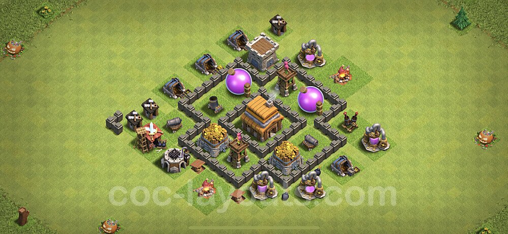 Full Upgrade TH4 Base Plan with Link, Hybrid, Copy Town Hall 4 Max Levels Design 2021, #122