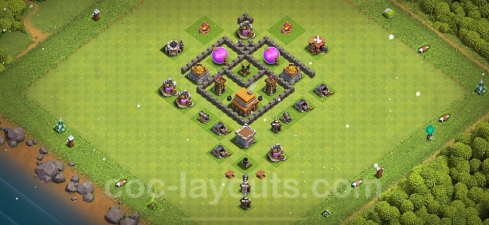 TH4 Anti 3 Stars Base Plan with Link, Anti Everything, Copy Town Hall 4 Base Design 2023, #123
