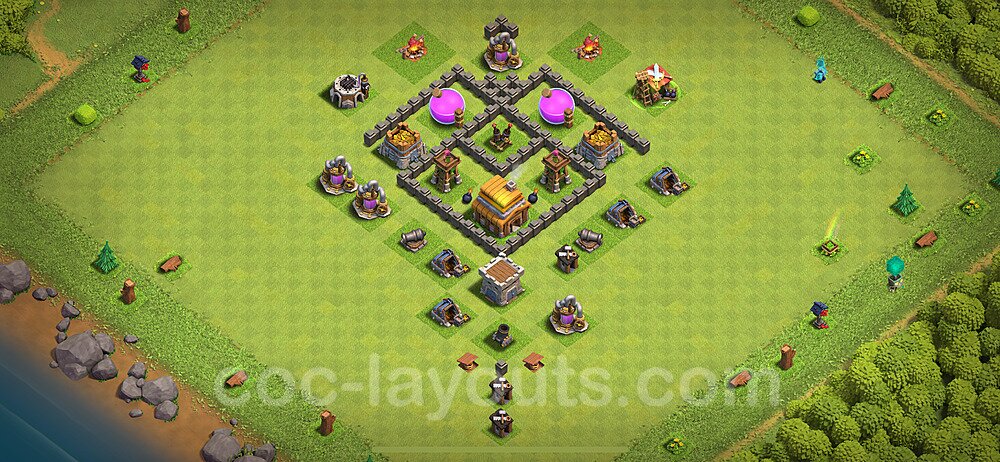 TH4 Anti 3 Stars Base Plan with Link, Anti Everything, Copy Town Hall 4 Base Design 2024, #123