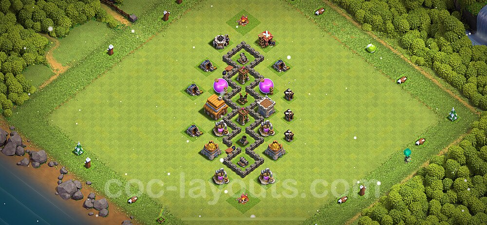 TH4 Trophy Base Plan with Link, Copy Town Hall 4 Base Design 2022, #124