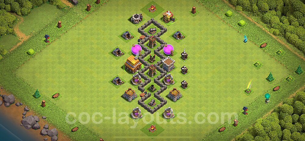 TH4 Trophy Base Plan with Link, Copy Town Hall 4 Base Design 2024, #124