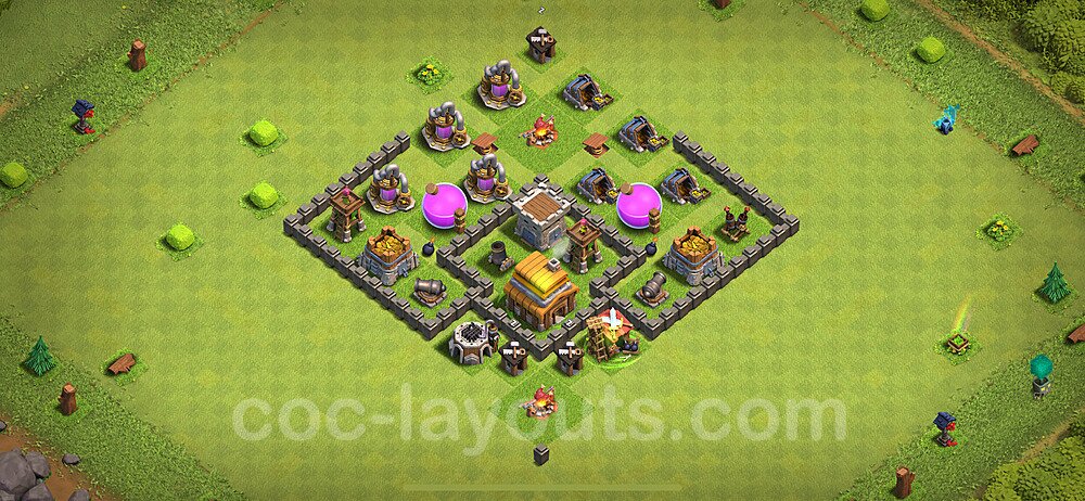 Anti Everything TH4 Base Plan with Link, Hybrid, Copy Town Hall 4 Design 2024, #127