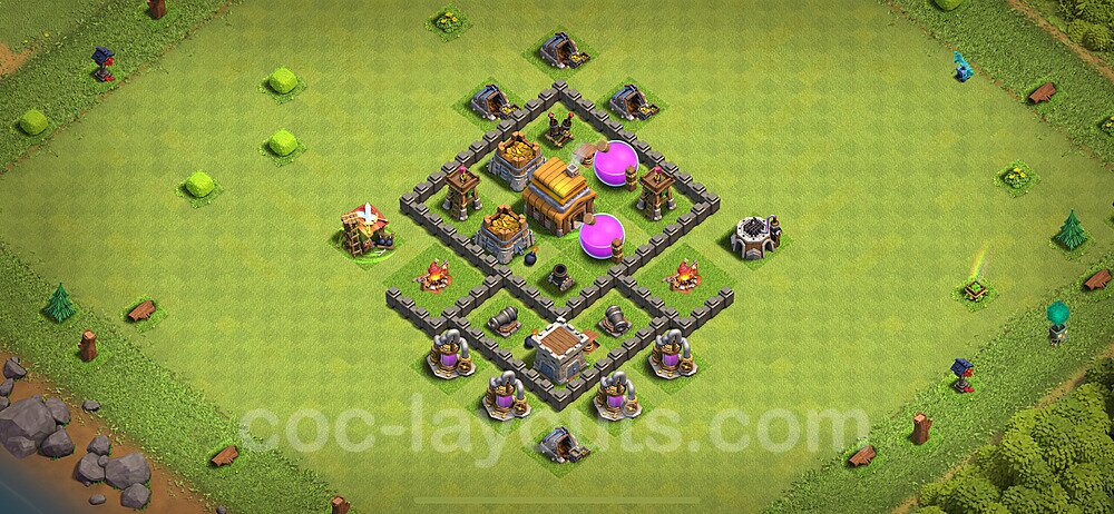 TH4 Anti 3 Stars Base Plan with Link, Anti Air, Copy Town Hall 4 Base Design 2024, #128