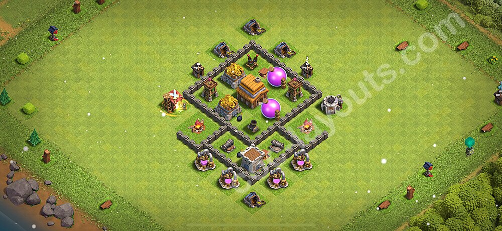 Municipio livello 4 Anti 3 Stelle Base + Link, Anti Air - Miglior Disposizione Villaggio per Difesa COC 2025 TH4 - #128