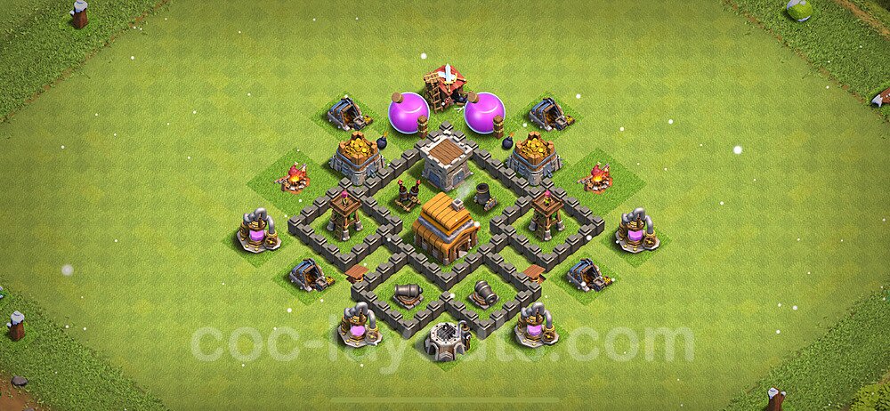 Anti Everything TH4 Base Plan with Link, Copy Town Hall 4 Design 2023, #131