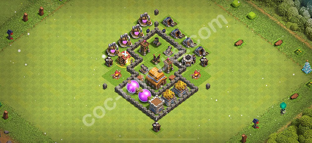 Anti Everything TH4 Base Plan with Link, Hybrid, Copy Town Hall 4 Design 2025, #132