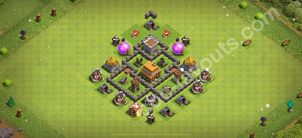 TH4 Anti 3 Stars Base Plan with Link, Copy Town Hall 4 Base Design 2025, #134