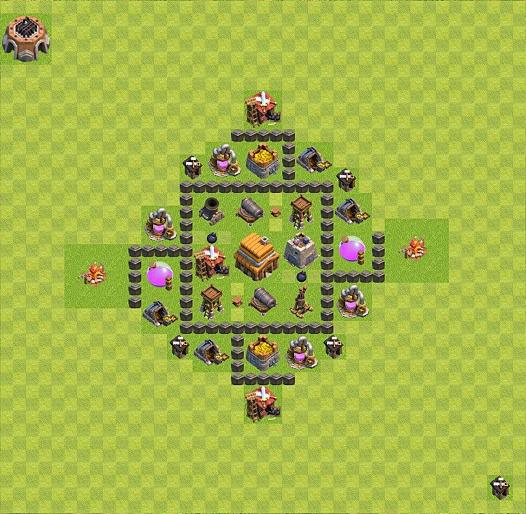 TH4 Trophy Base Plan, Town Hall 4 Base Design, #37